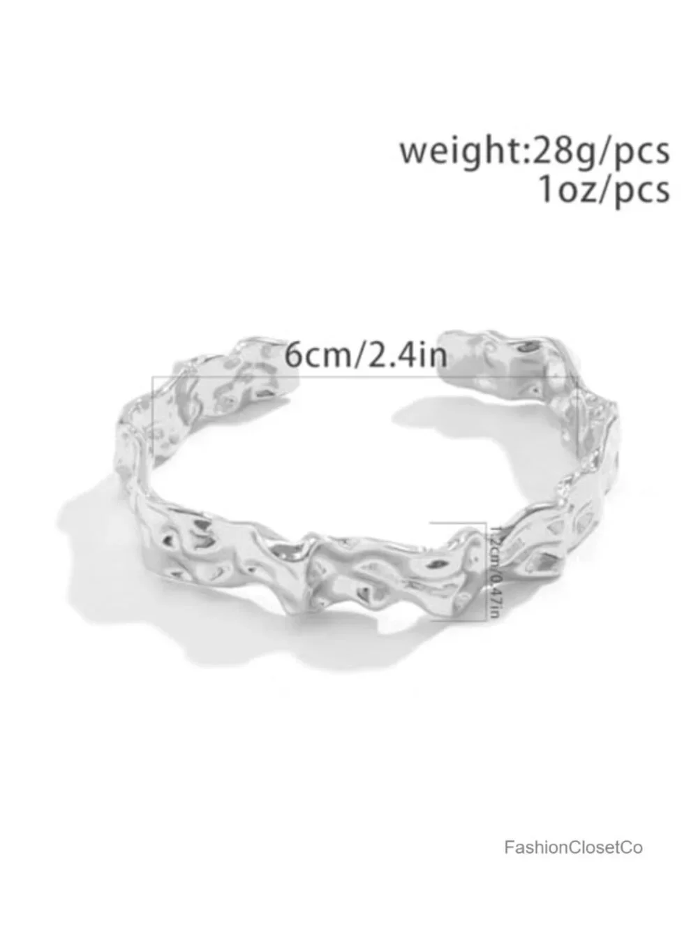 12mm Chunky Cuff Bracelet Alloy Hammered Adjustable Bangle Punk